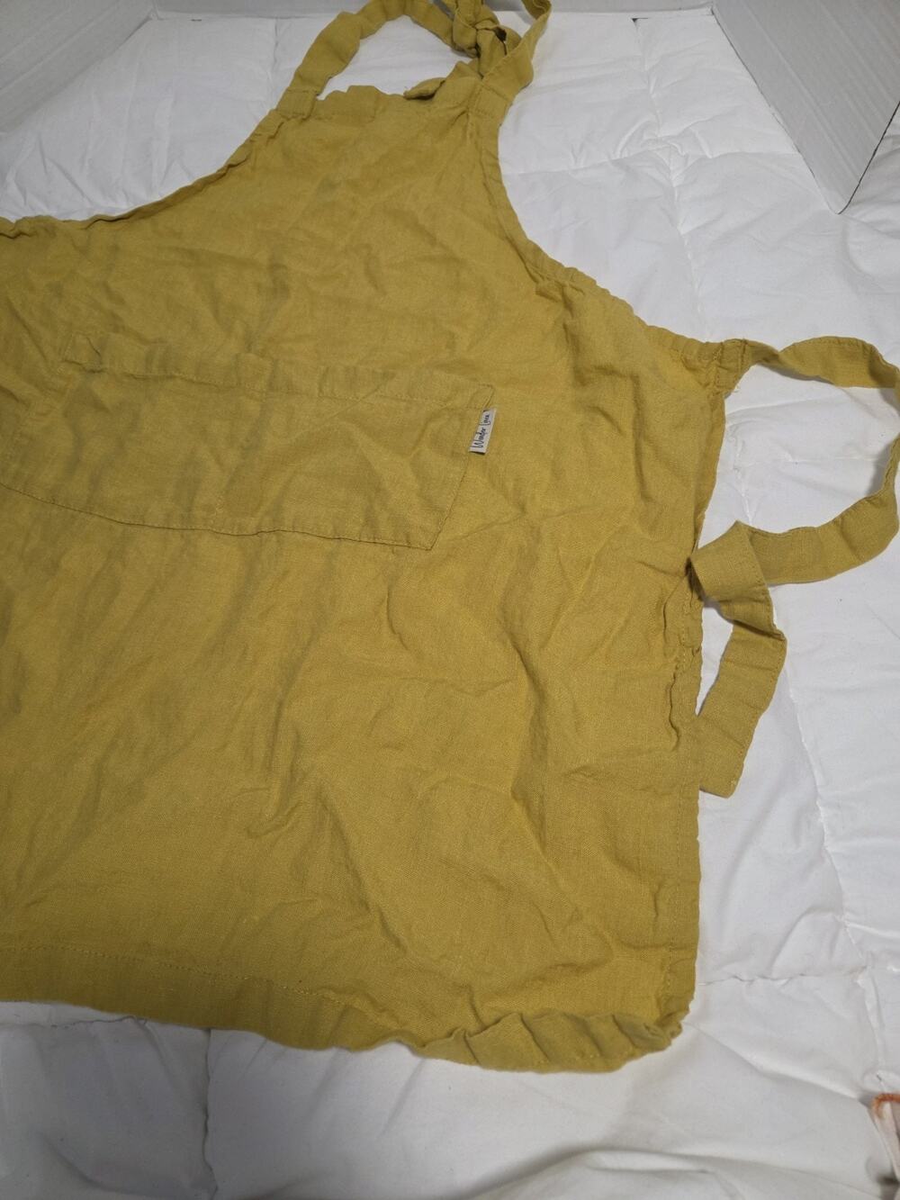Wonder Linen Apron Unisex OS Mustard Yellow EUC 100% Linen Lithuania Pockets